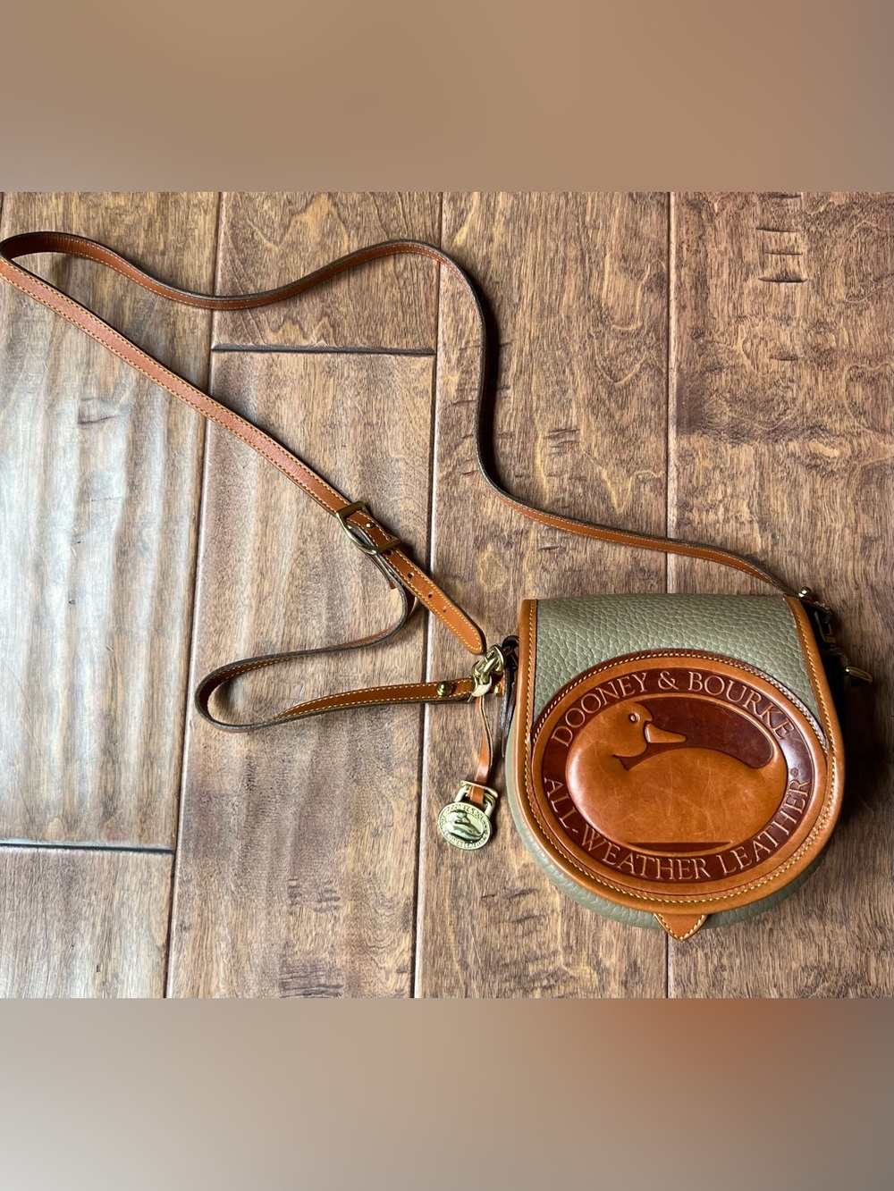 Vintage Dooney & Bourke AWL Duck Logo Mini Saddle Rare Crossbody Leather Bag - Picture 2 of 13
